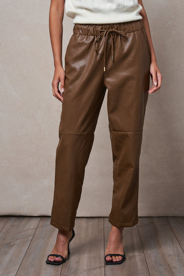 Faux Leather Drawstring Tapered Jogger Pant