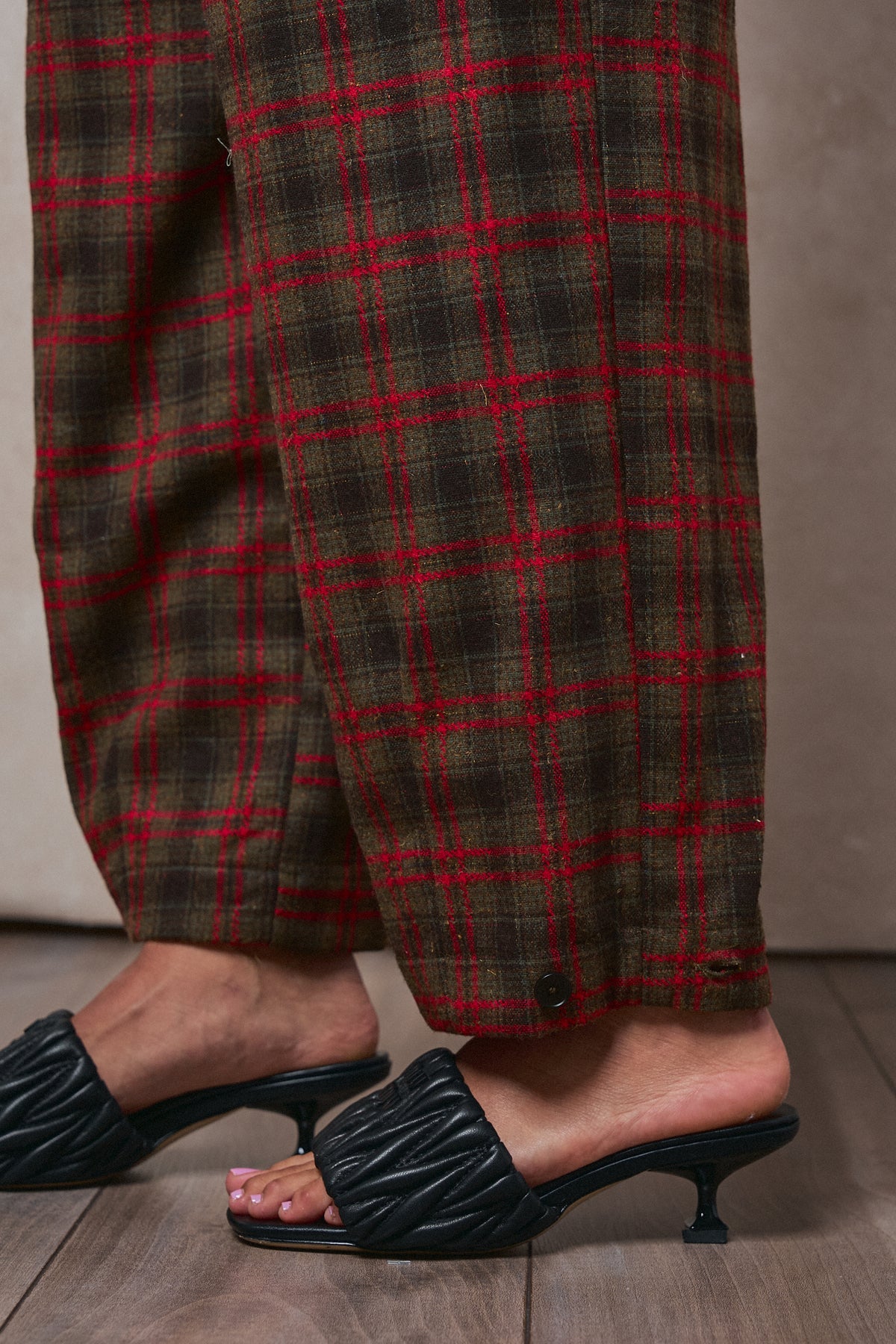 Plaid Drawstring Tapered Wool-Blend Pants - Women's Pants | Urban Daizy