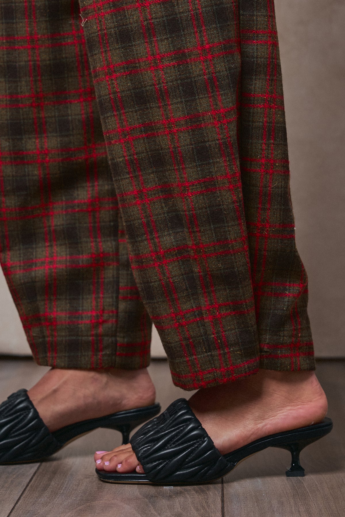 Plaid Drawstring Tapered Wool-Blend Pants - Women's Pants | Urban Daizy