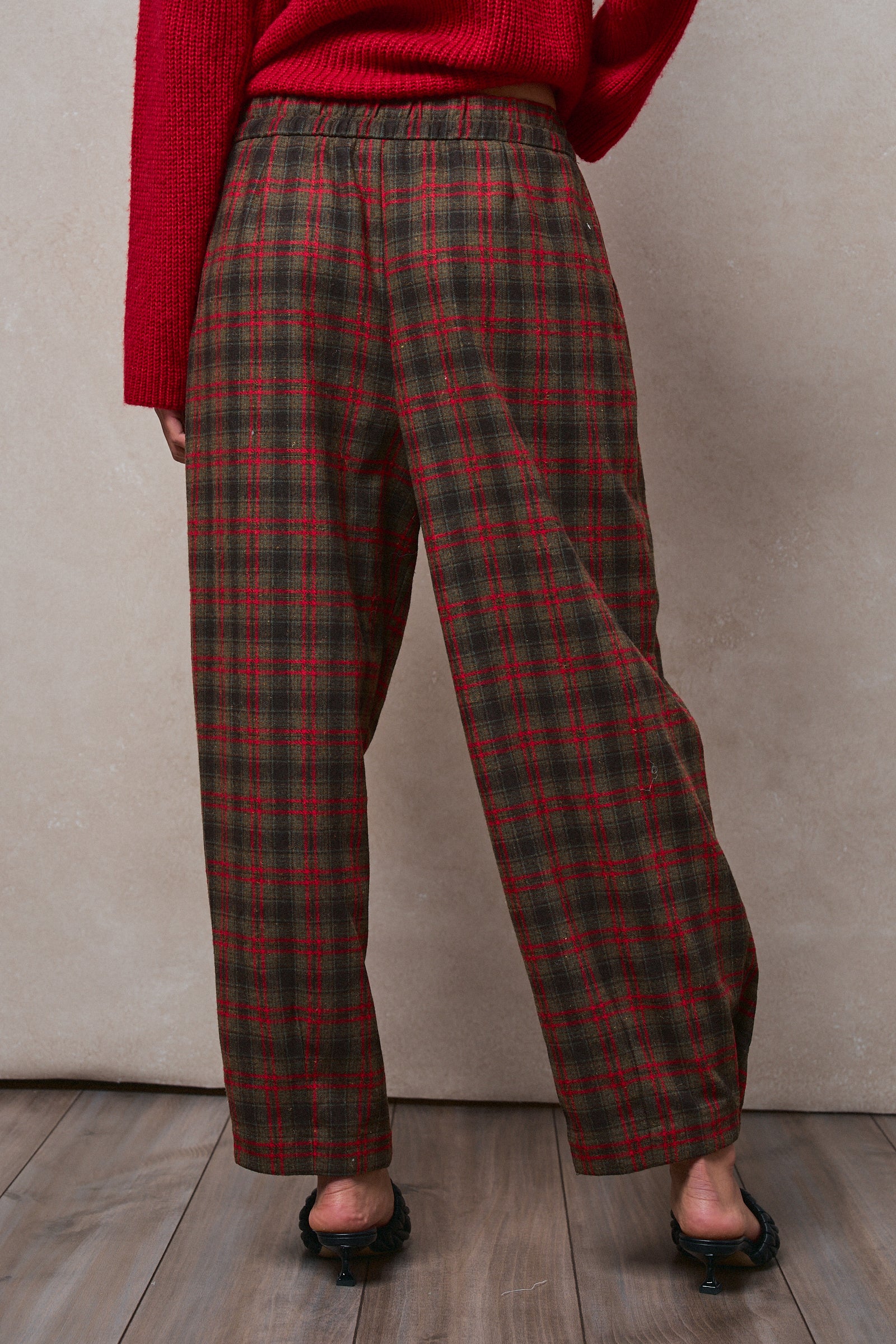 Plaid Drawstring Tapered Wool-Blend Pants - Women's Pants | Urban Daizy