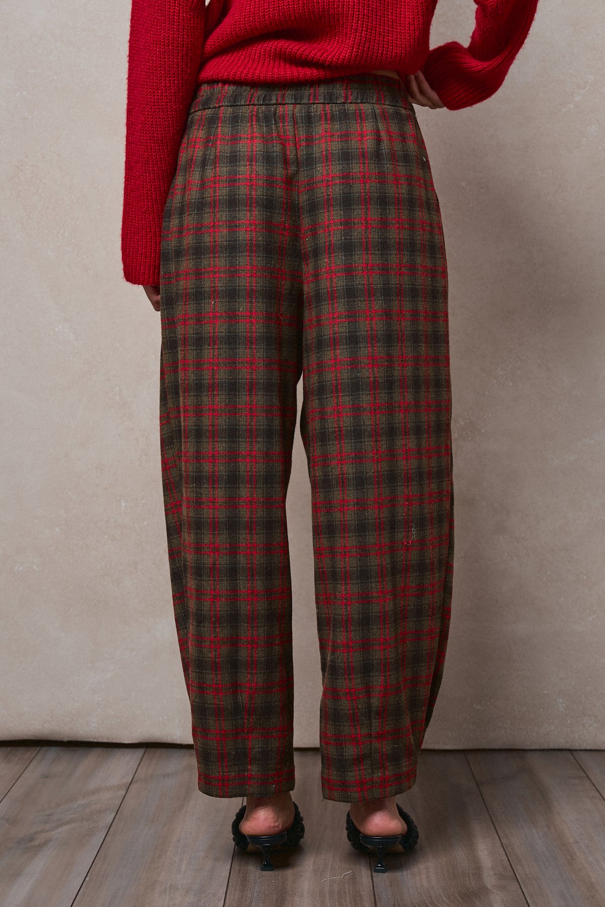 Plaid Drawstring Tapered Wool-Blend Pants - Women's Pants | Urban Daizy