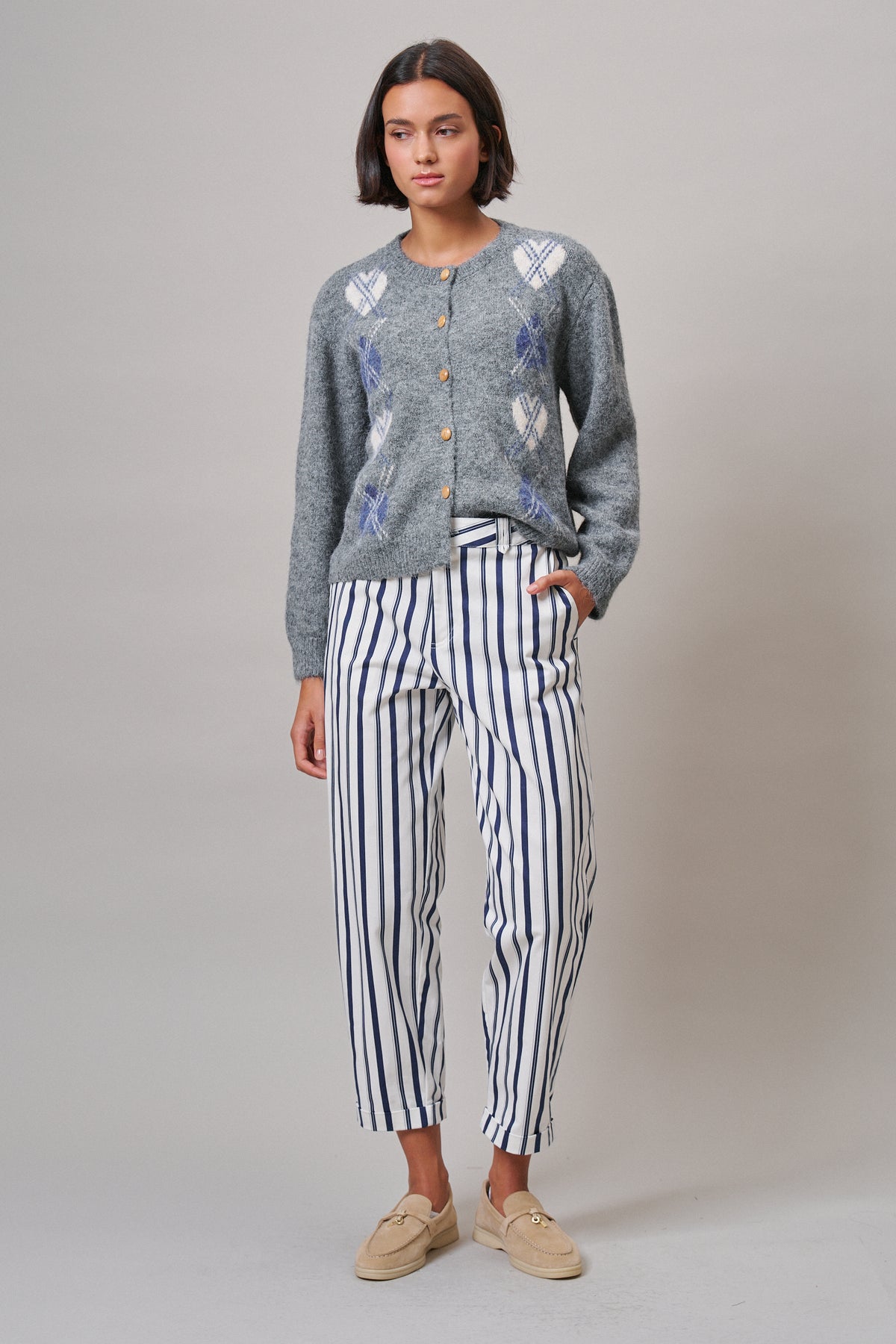 Navy Stripe Cropped Wide Leg Trousers - Women's Pants | Urban Daizy
