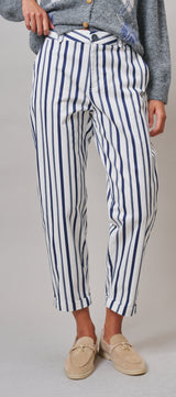Navy Stripe Cropped Wide Leg Trousers in IVORY NAVY - Women's Pants | Urban Daizy