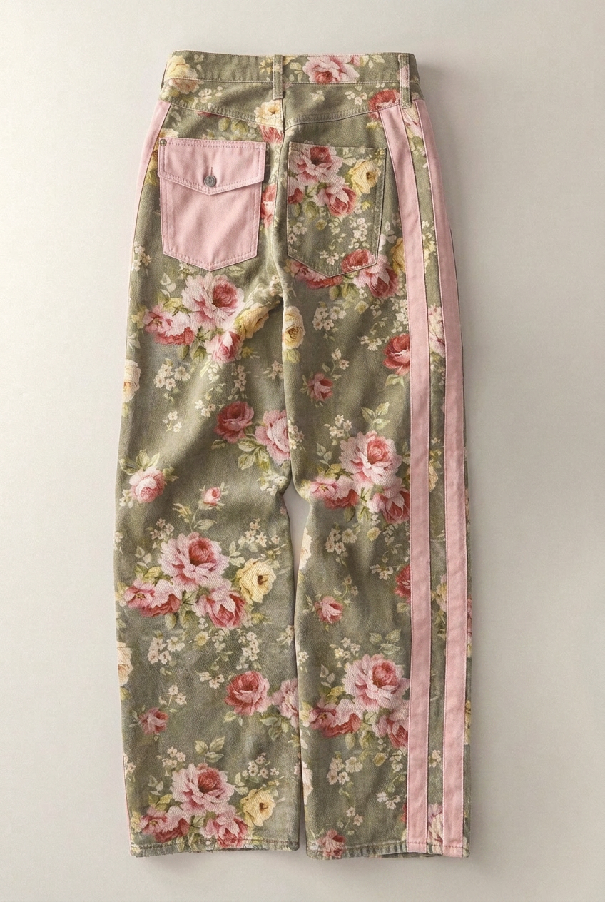 Floral Print Side Stripe Wide Leg Pants in OLIVE - Women's Pants | Urban Daizy