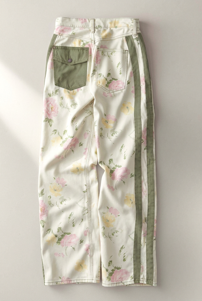 Floral Print Side Stripe Wide Leg Pants in IVORY - Women's Pants | Urban Daizy