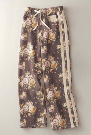 Vintage Floral Wide Leg Pants with Side Stripe