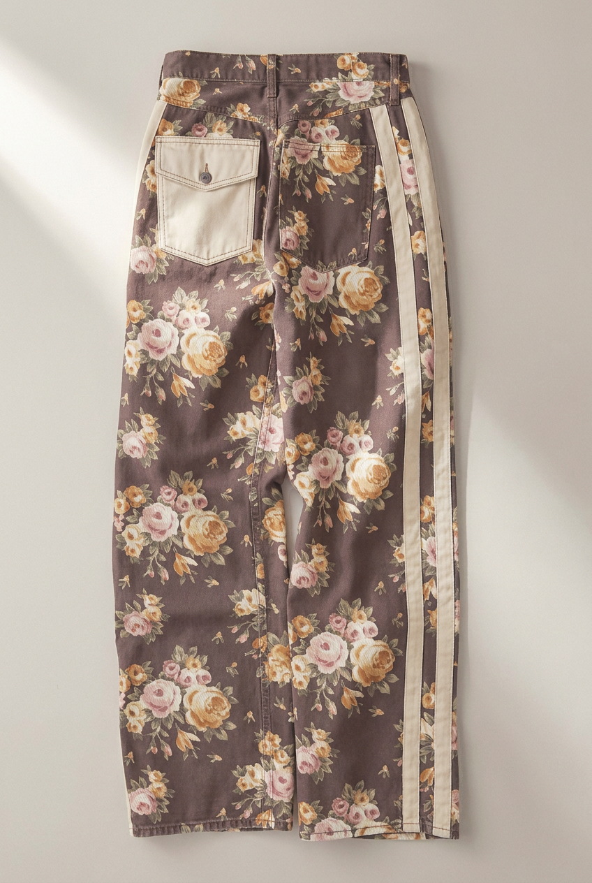 Floral Print Side Stripe Wide Leg Pants in BROWN - Women's Pants | Urban Daizy