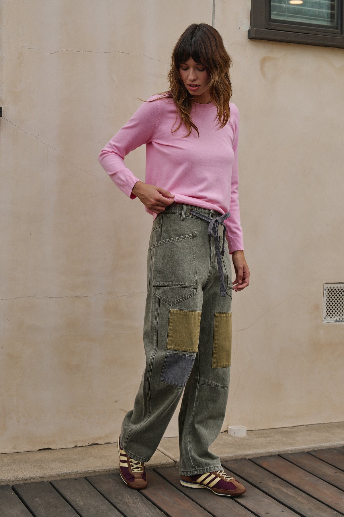Field Note Patchwork Denim Pants in VINTAGE GREEN - Women's Pants | Urban Daizy