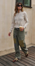 Field Note Patchwork Denim Pants in VINTAGE GREEN - Women's Pants | Urban Daizy