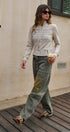 Field Note Patchwork Denim Pants in VINTAGE GREEN - Women's Pants | Urban Daizy