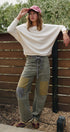 Field Note Patchwork Denim Pants in VINTAGE GREEN - Women's Pants | Urban Daizy