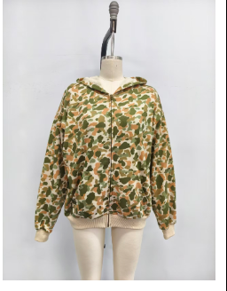 Camo Print Zip-Up Hoodie - Women's Shorts | Urban Daizy