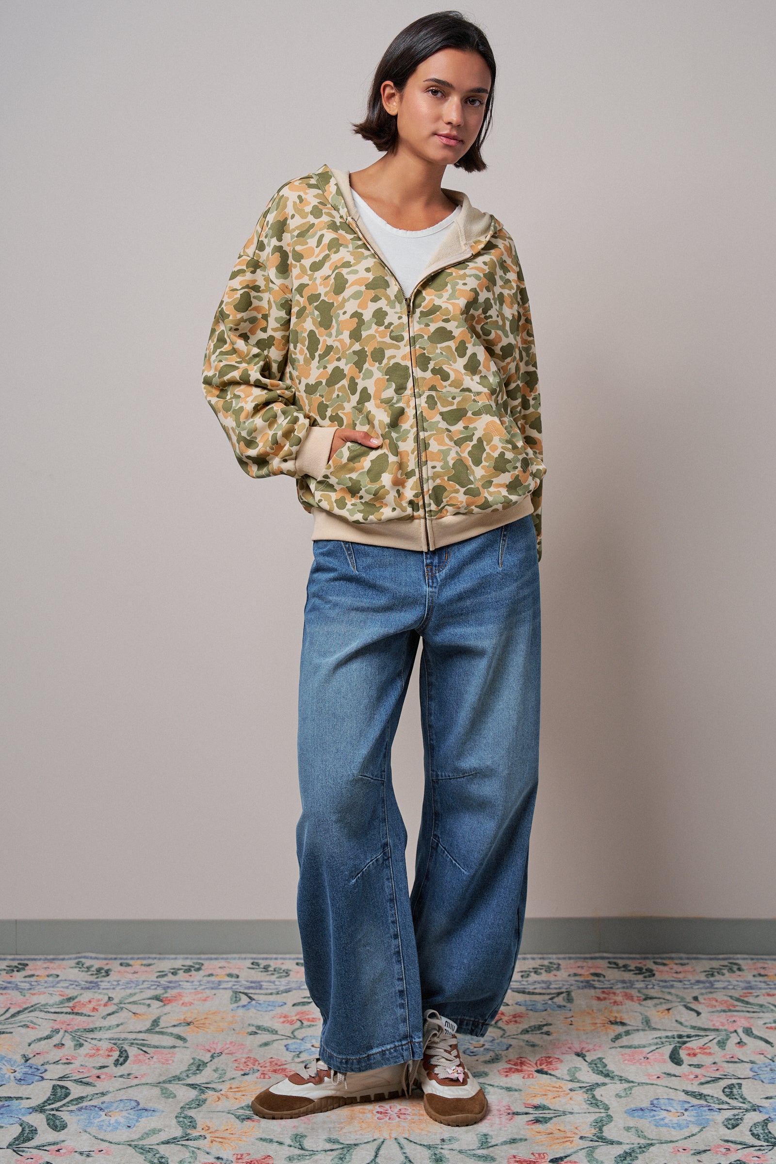 Camo Print Zip-Up Hoodie in CAMO - Women's Shorts | Urban Daizy