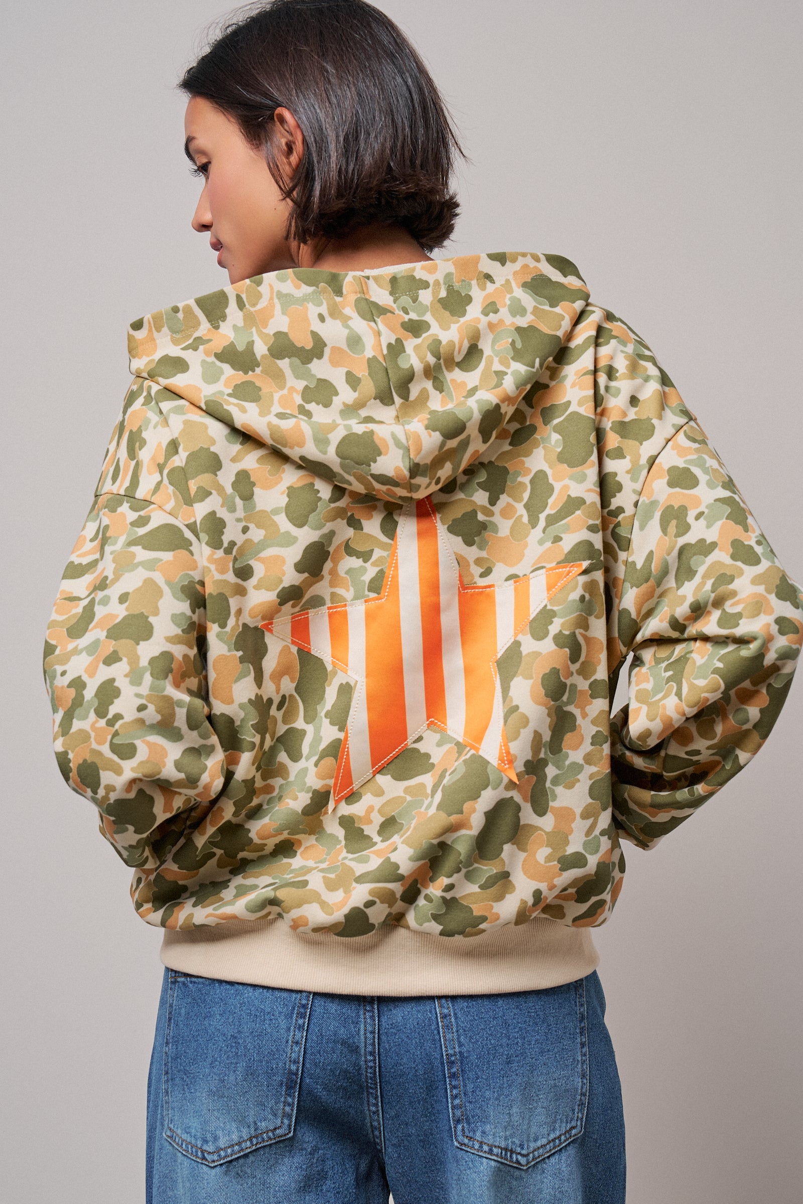 Camo Print Zip-Up Hoodie in CAMO - Women's Shorts | Urban Daizy