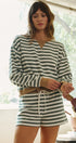 Cabana Stripe Terry Short Set in IVORY OLIVE - Women's Sets | Urban Daizy
