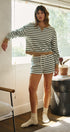 Cabana Stripe Terry Short Set in IVORY OLIVE - Women's Sets | Urban Daizy