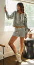 Cabana Stripe Terry Short Set in IVORY OLIVE - Women's Sets | Urban Daizy