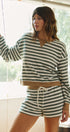 Cabana Stripe Terry Short Set in IVORY OLIVE - Women's Sets | Urban Daizy
