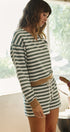 Cabana Stripe Terry Short Set in IVORY OLIVE - Women's Sets | Urban Daizy