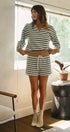 Cabana Stripe Terry Short Set in IVORY OLIVE - Women's Sets | Urban Daizy