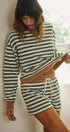 Cabana Stripe Terry Short Set in IVORY OLIVE - Women's Sets | Urban Daizy
