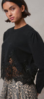 Lace Hem Floral Guipure Trim Knit Sweater in BLACK - Women's Sweaters | Urban Daizy