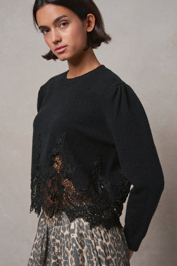 Lace Hem Floral Guipure Trim Knit Sweater