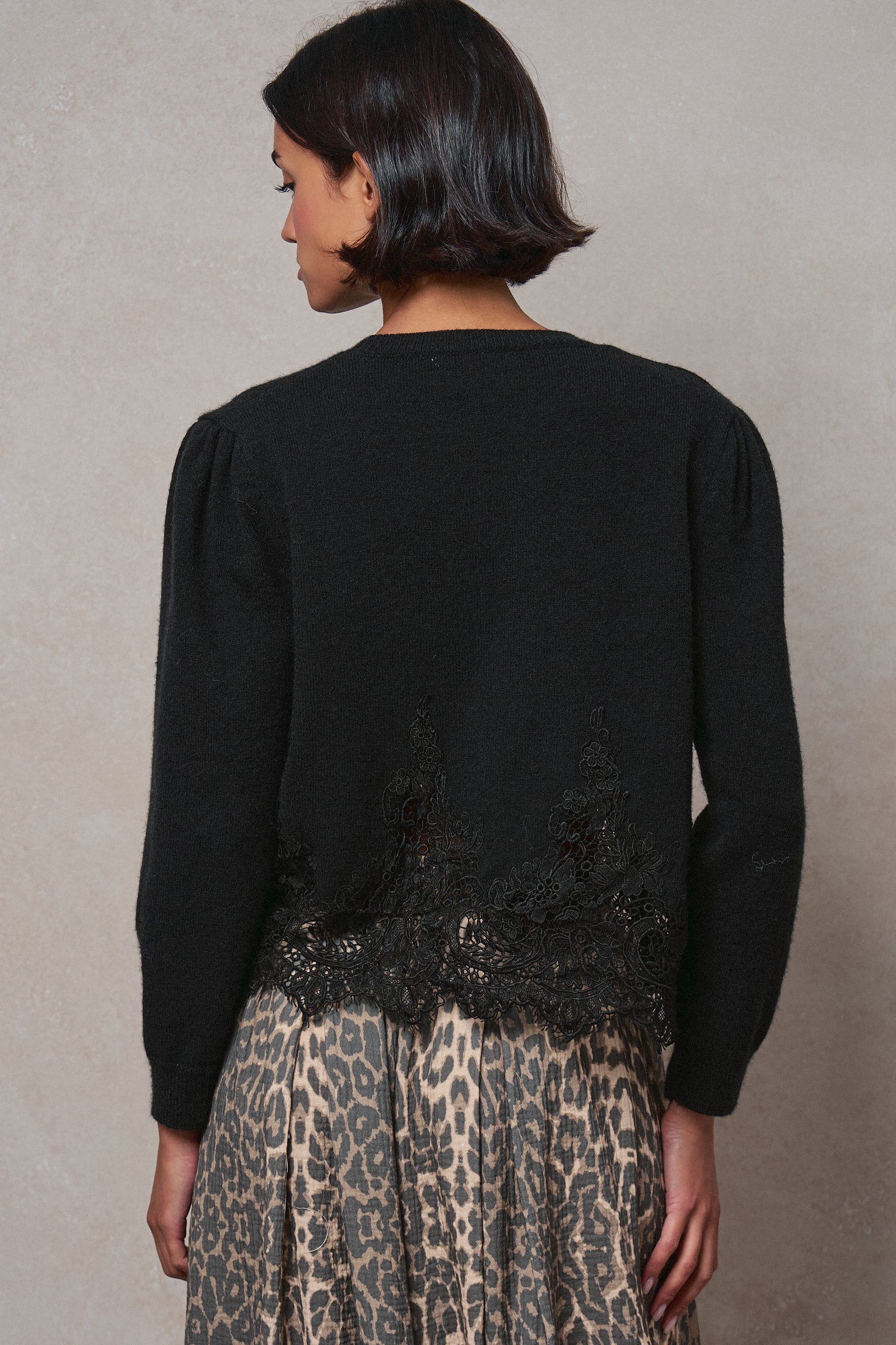 Lace Hem Floral Guipure Trim Knit Sweater in BLACK - Women's Sweaters | Urban Daizy
