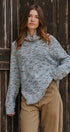Chunky Speckled Turtleneck Poncho Sweater in BLUE - Women's Sweaters | Urban Daizy