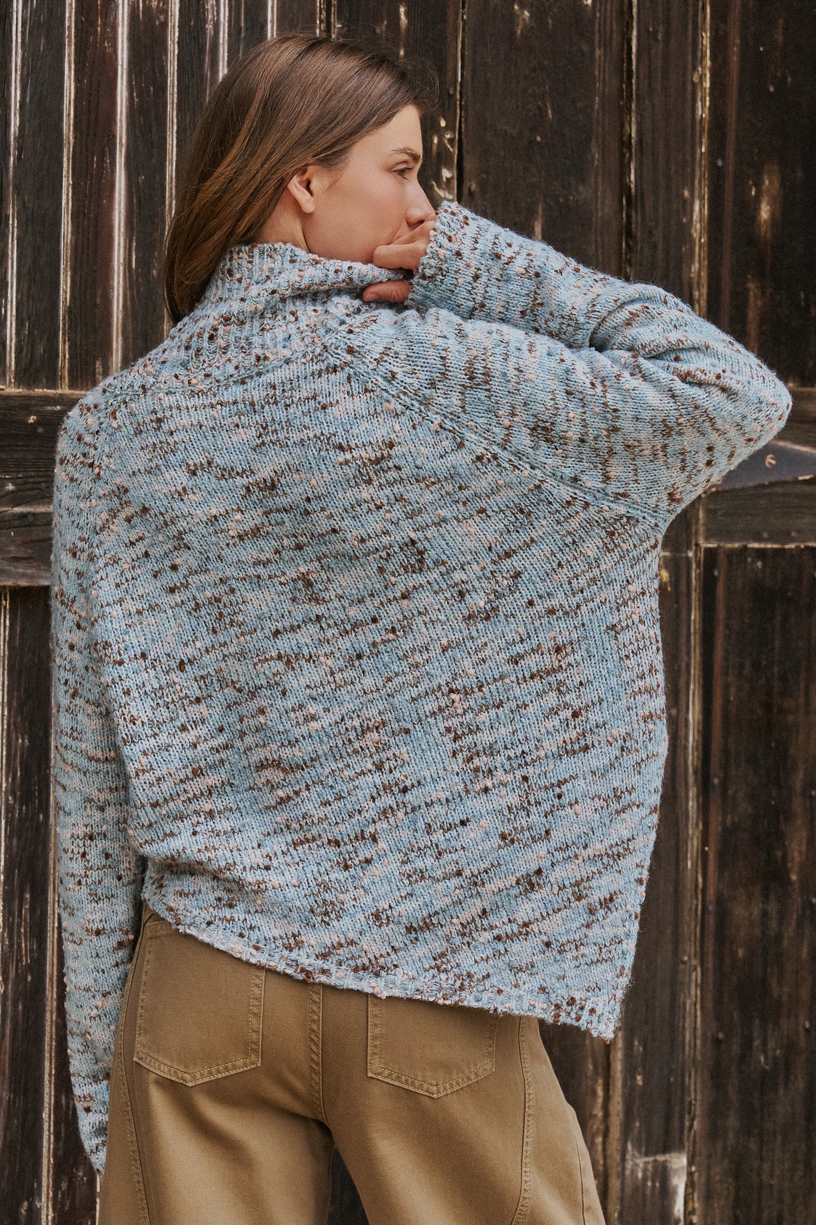 Chunky Speckled Turtleneck Poncho Sweater in BLUE - Women's Sweaters | Urban Daizy