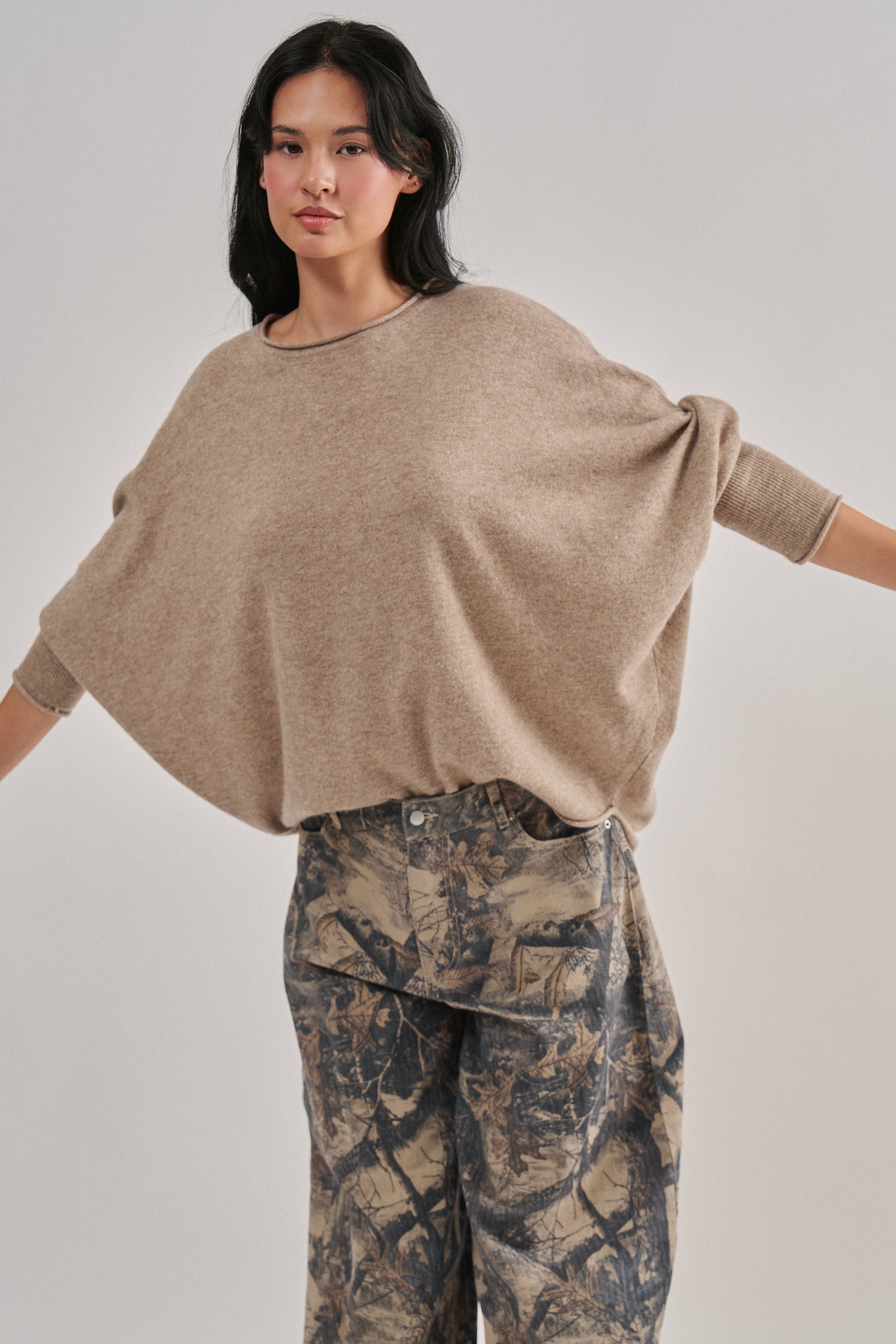Dolman Sleeve Boat Neck Knit Top in MOCHA - Women's Sweaters | Urban Daizy
