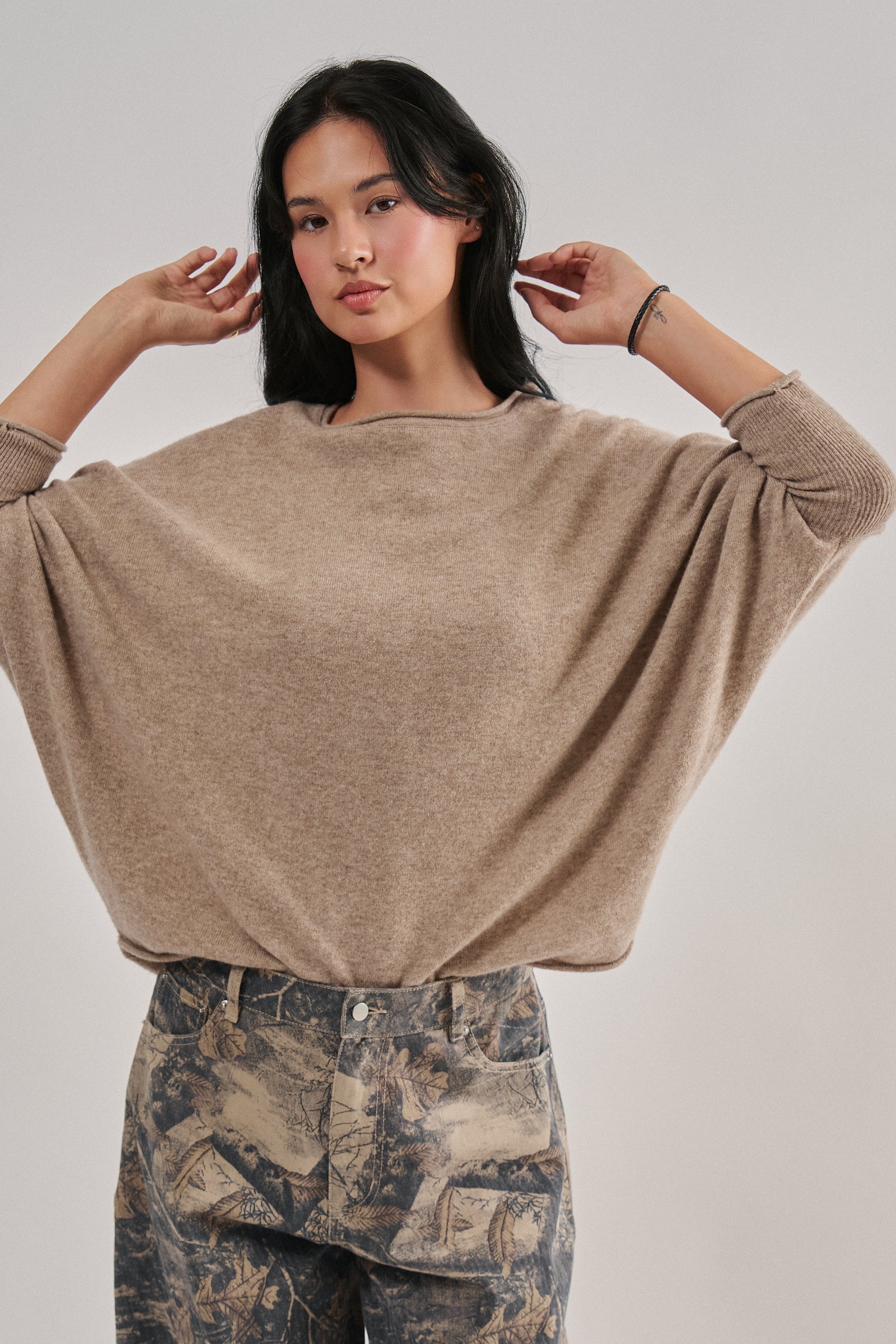 Dolman Sleeve Boat Neck Knit Top in MOCHA - Women's Sweaters | Urban Daizy