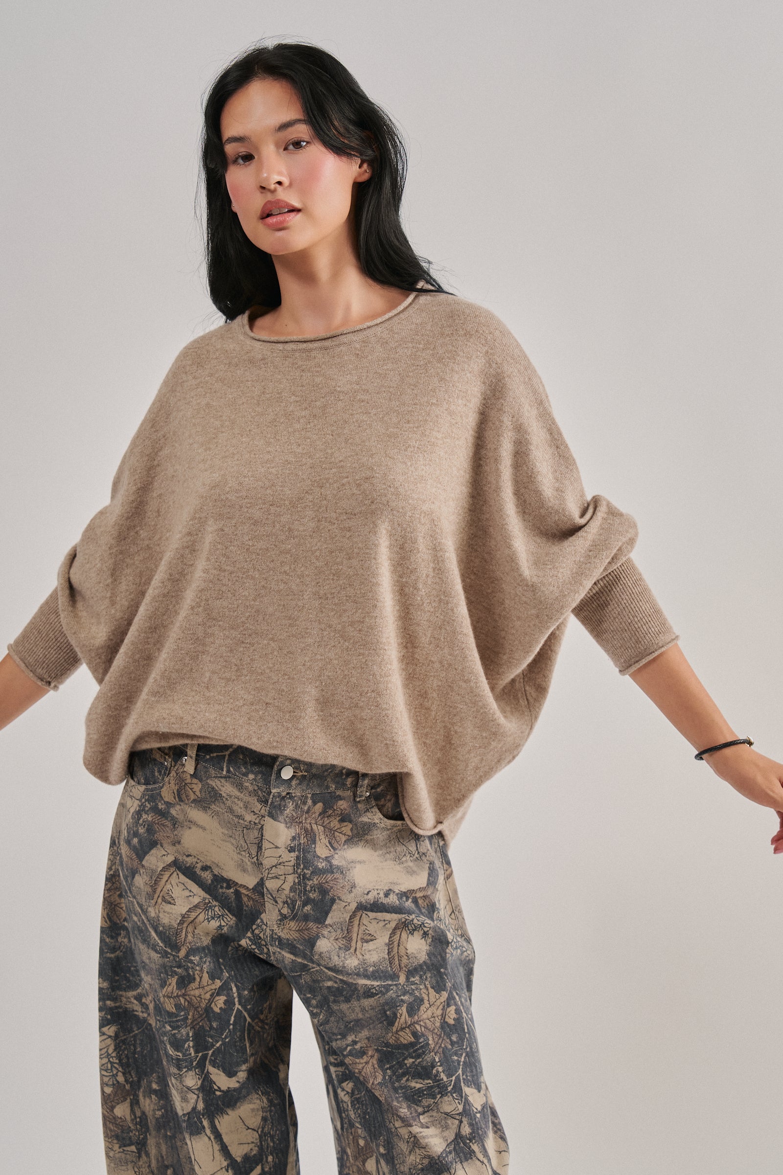Dolman Sleeve Boat Neck Knit Top in MOCHA - Women's Sweaters | Urban Daizy