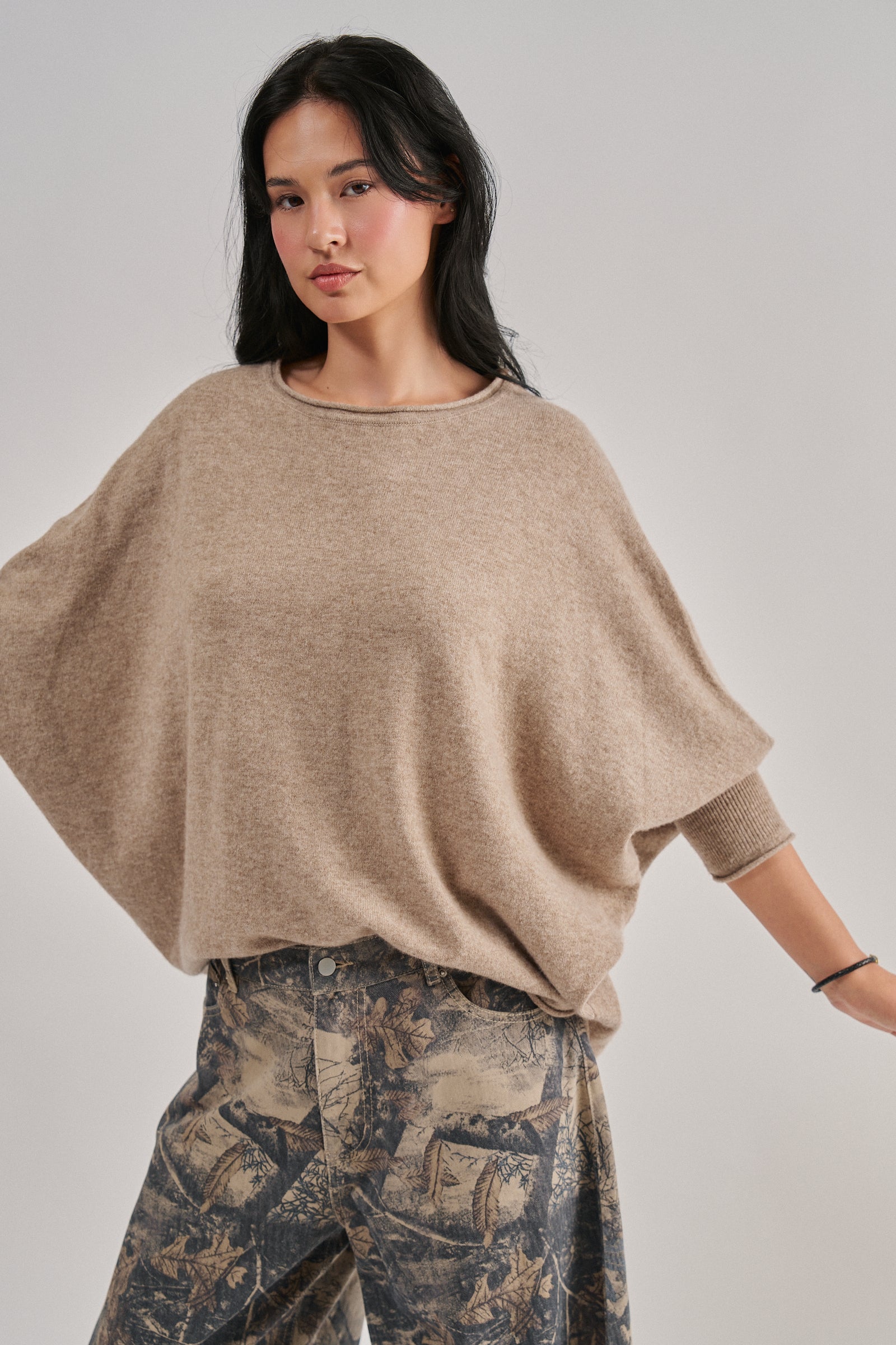 Dolman Sleeve Boat Neck Knit Top in MOCHA - Women's Sweaters | Urban Daizy