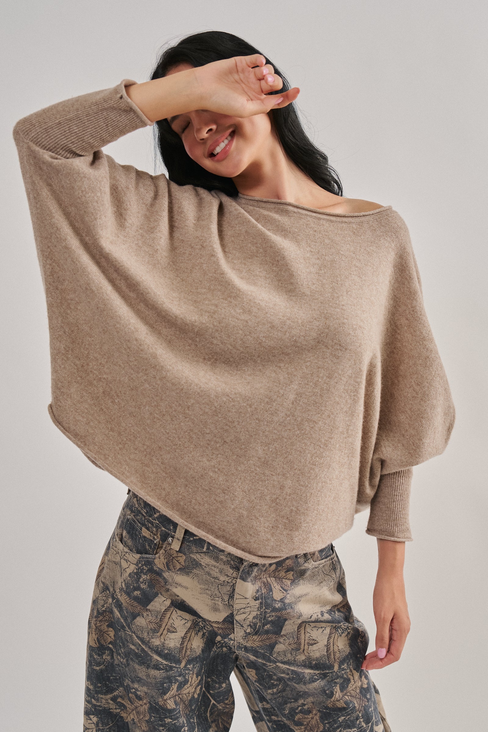 Dolman Sleeve Boat Neck Knit Top in MOCHA - Women's Sweaters | Urban Daizy