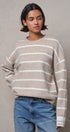 Fuzzy Stripe Crewneck Pullover Sweater in IVORY BEIGE - Women's Sweaters | Urban Daizy