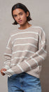 Fuzzy Stripe Crewneck Pullover Sweater in IVORY BEIGE - Women's Sweaters | Urban Daizy