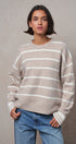 Fuzzy Stripe Crewneck Pullover Sweater in IVORY BEIGE - Women's Sweaters | Urban Daizy