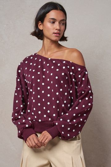 Polka Dot Off-Shoulder Pullover Sweatshirt