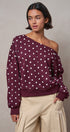 Dotted Off-Shoulder Sweater in BURGUNDY - Women's Sweaters | Urban Daizy