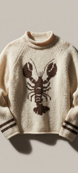 Lobster Intarsia Mock Neck Knit Sweater in IVORY - Women's Sweaters | Urban Daizy