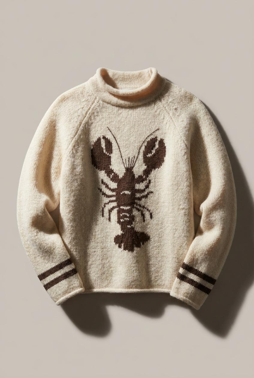 Lobster Intarsia Mock Neck Knit Sweater in IVORY - Women's Sweaters | Urban Daizy