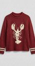 Lobster Intarsia Mock Neck Knit Sweater in BURGUNDY - Women's Sweaters | Urban Daizy