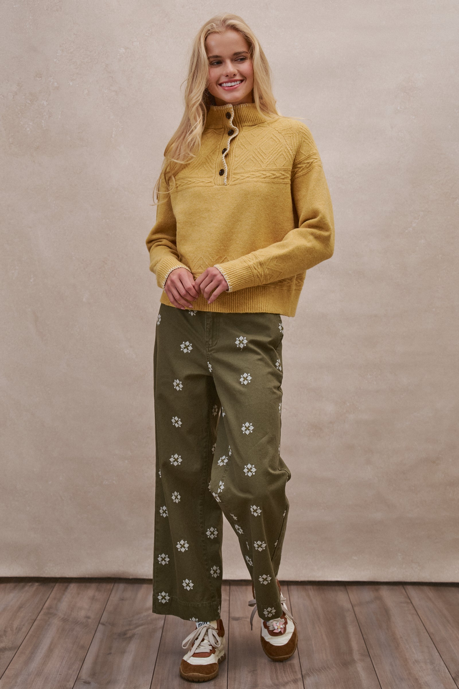 Textured Half-Button Mock Sweater in MUSTARD - Women's Sweaters | Urban Daizy
