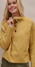 Textured Half-Button Mock Sweater in MUSTARD - Women's Sweaters | Urban Daizy