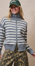 Striped Zip-Up Mock Neck Sweater in GREY IVORY - Women's Sweaters | Urban Daizy