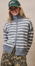 Striped Zip-Up Mock Neck Sweater in GREY IVORY - Women's Sweaters | Urban Daizy