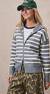 Striped Zip-Up Mock Neck Sweater in GREY IVORY - Women's Sweaters | Urban Daizy