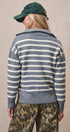 Striped Zip-Up Mock Neck Sweater in GREY IVORY - Women's Sweaters | Urban Daizy