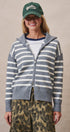 Striped Zip-Up Mock Neck Sweater in GREY IVORY - Women's Sweaters | Urban Daizy